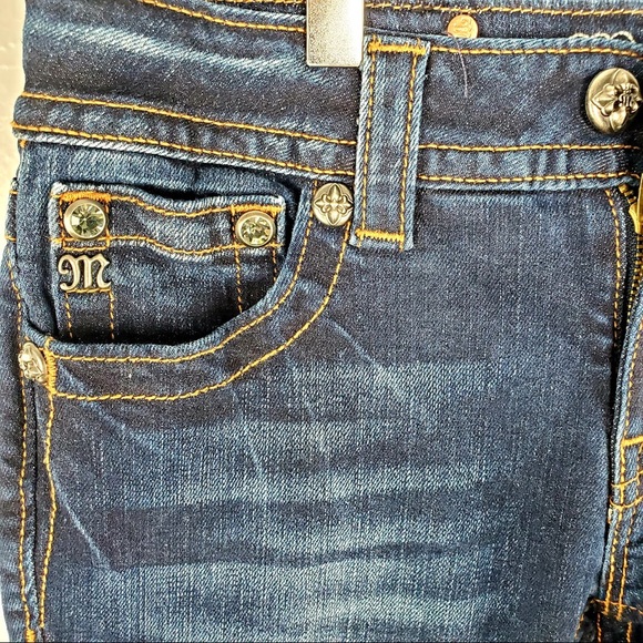 Miss Me Bootcut Jeans Dark Wash Signature Rise Embellished Pockets 27 - Picture 5 of 10